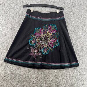 Heart Soul EmbroidereA-Line Skirt Black Multicolor Floral Design Size 1 Boho